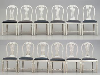 STOLAR, 12 st (6+6), tillskrivna Johan Lindgren, gustavianska, 1700-talets slut.