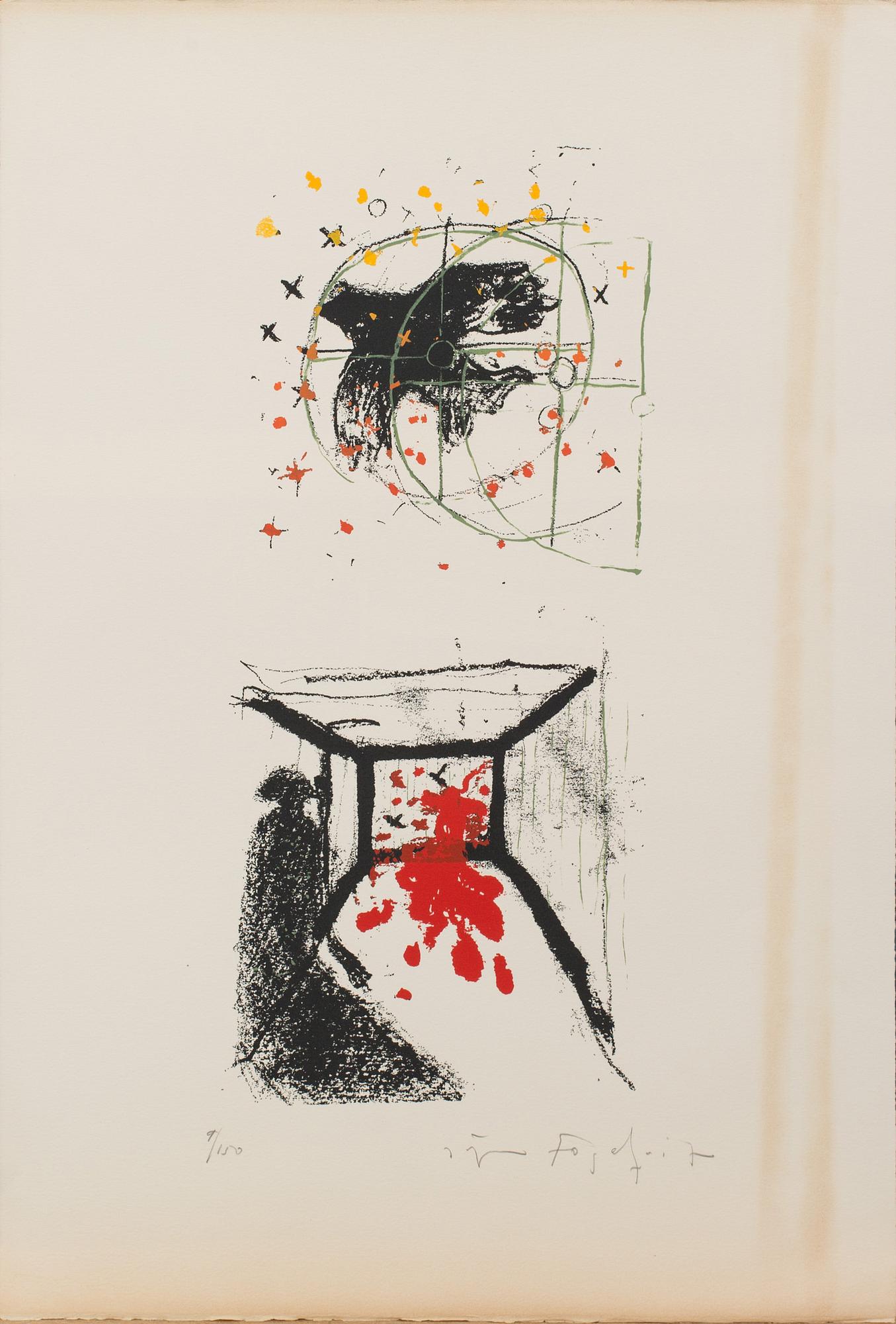 MAPP, litografier 5 st, bl.a. Jörgen Fogelquist, Ulf Trotzig, Anders Österlin, Nr 9/150, daterad 1974.