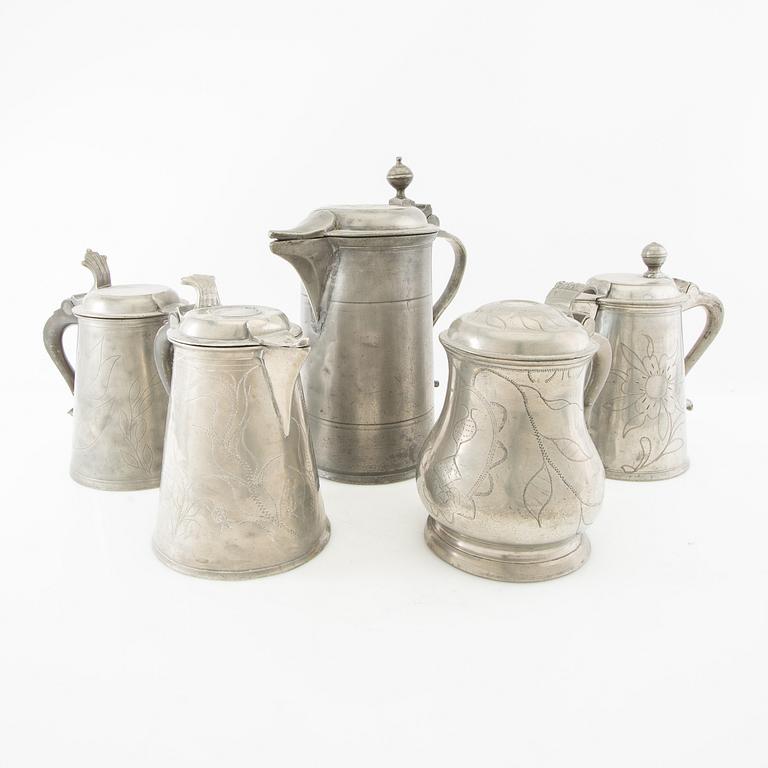 Candle holders 5 pcs Sweden/Germany 19th century tin.