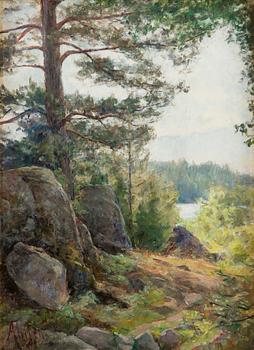 Ada Thilén, Forest landscape by a lake.