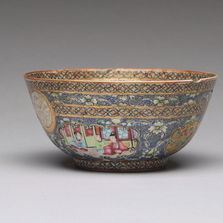 A blue Canton bowl, Qing dynasty, 19th Century. Dated 1279 that is 1879. Zill-I Sultan.