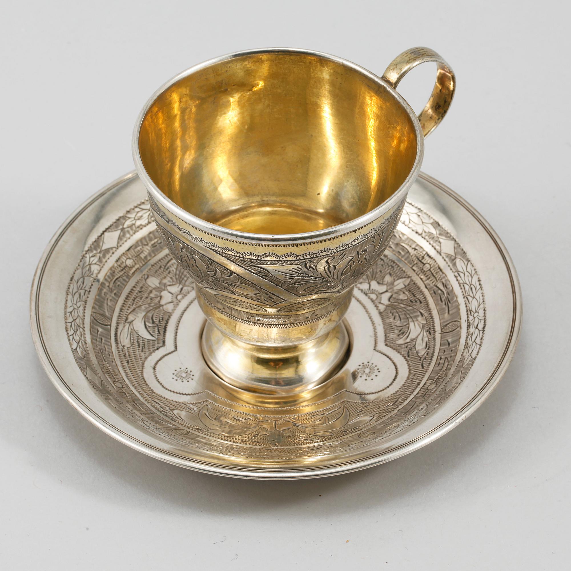 KAFFEKOPP OCH FAT, silver, Moskva, Ryssland, 1875, vikt 130 gram.