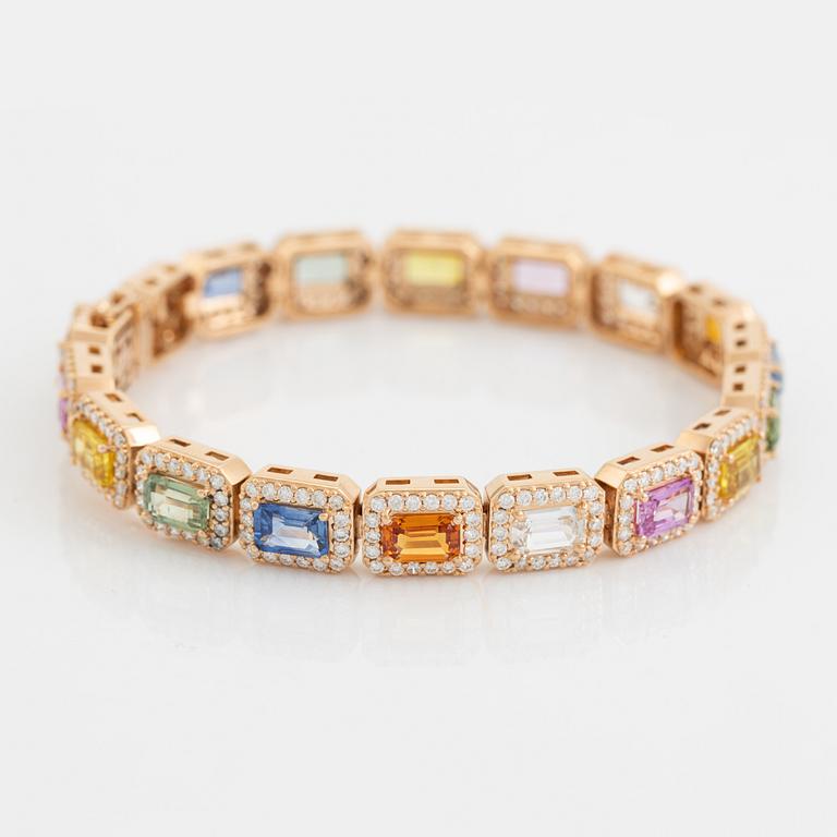 Multi coloured sapphire and brilliant cut diamond bracelet.