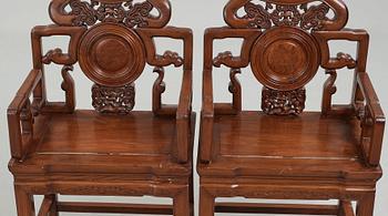 A pair of hardwood armchairs, Qing dynasty (1644-1912).