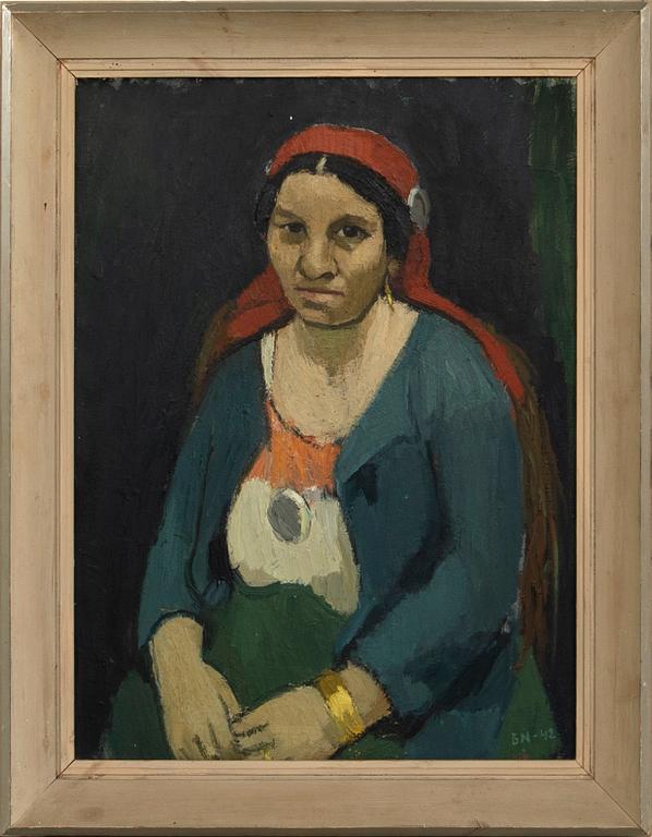 Unknown artist 20th century, Woman with red shawl.