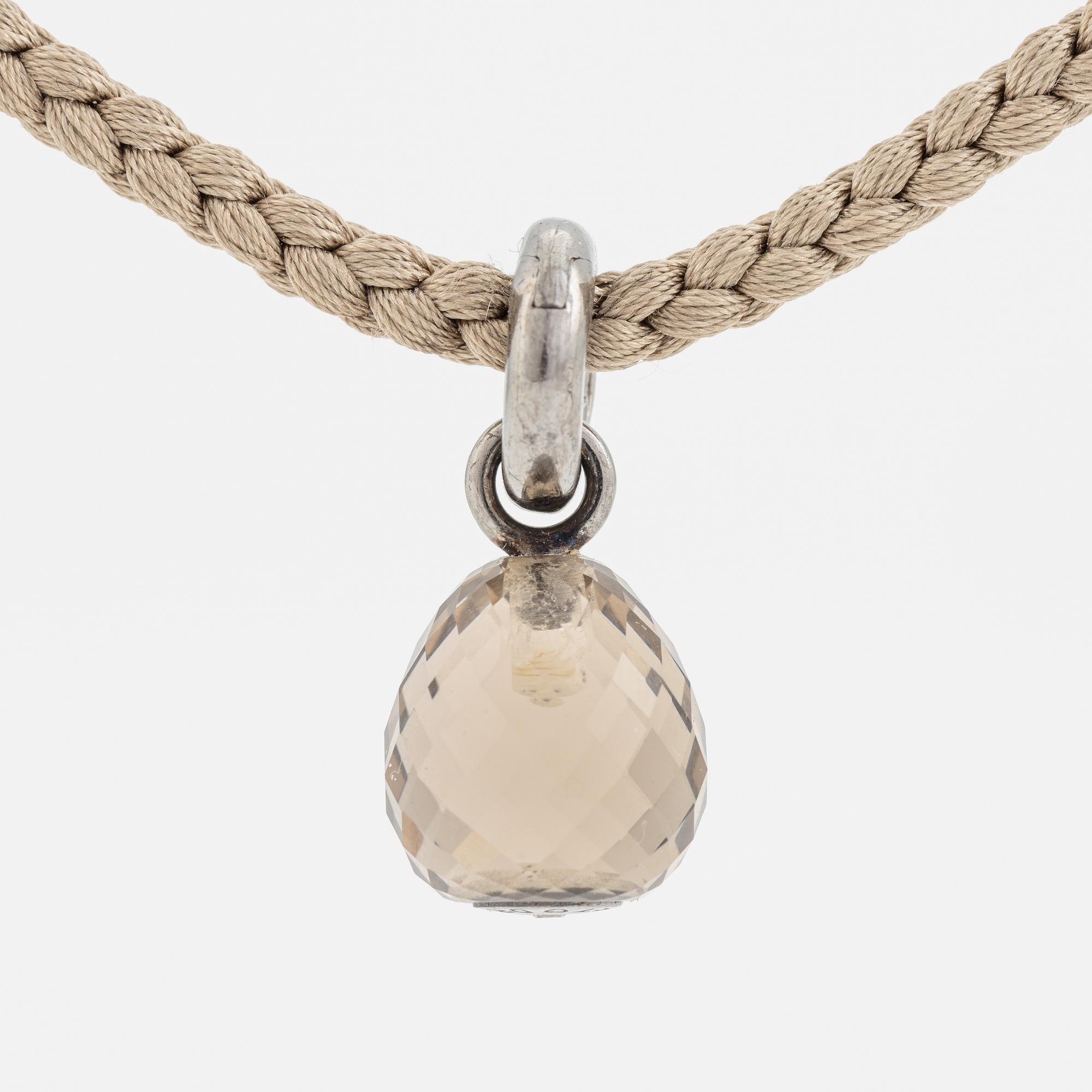 Ole Lynggaard,  "Sweet drop" pendant silver with smoky quartz, with textile band.