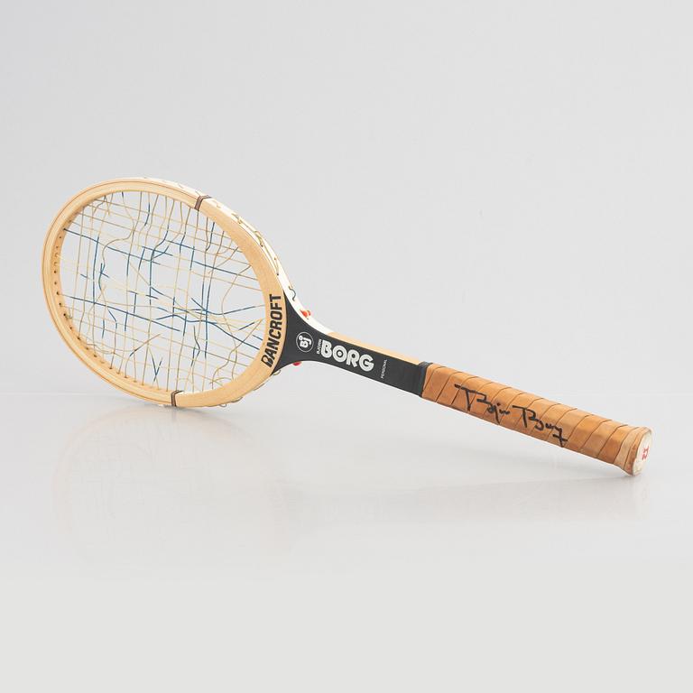 Tennis racket, wood, Bancroft, "Borg Personal". Specially made for Björn Borg. Signed by Björn Borg.