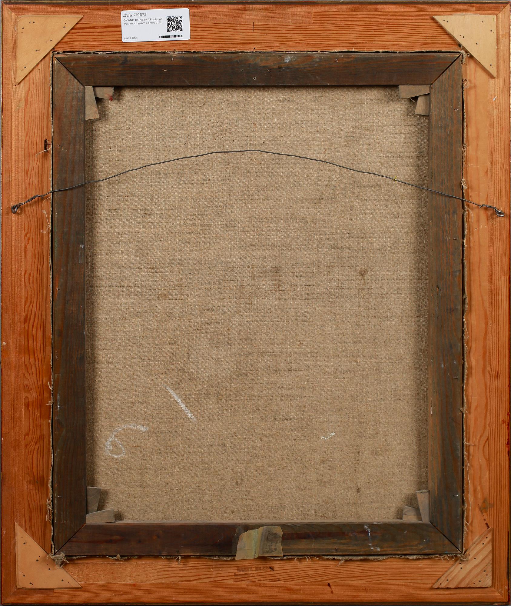 OKÄND KONSTNÄR, olja på duk, monogramsignerad AL.