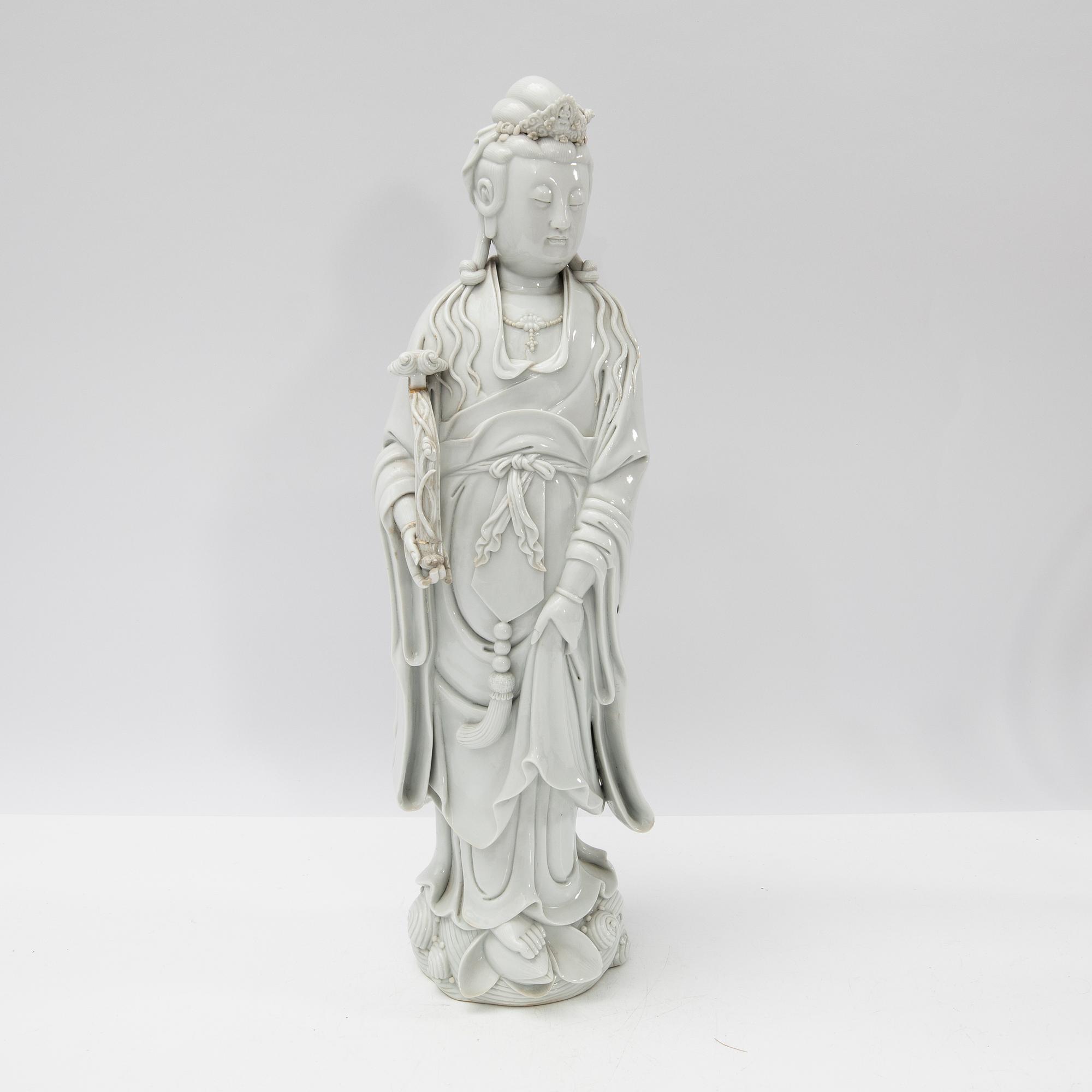Guanyin, porcelain, blanc de Chine, late Qing dynasty, 19th century.