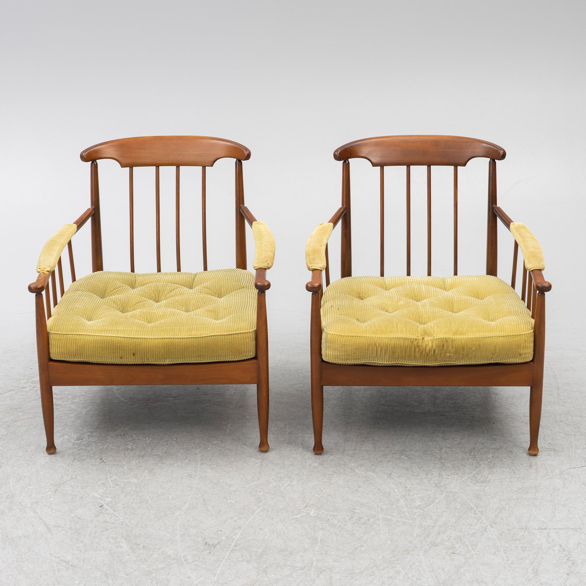 Kerstin Hörlin-Holmquist, A pair of "Skrindan" armchairs, OPE-Möbler, mid-20th century.