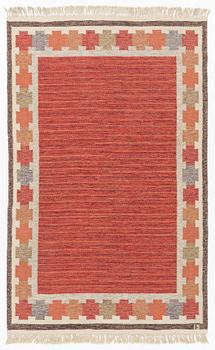 Ingegerd Silow, a flat weave rug, signed IS, c. 208 x 132 cm.