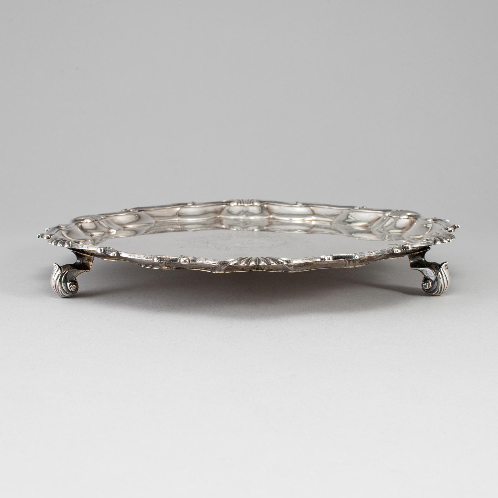 An English 18th century silver salver, unidentified makers mark, London 1750.