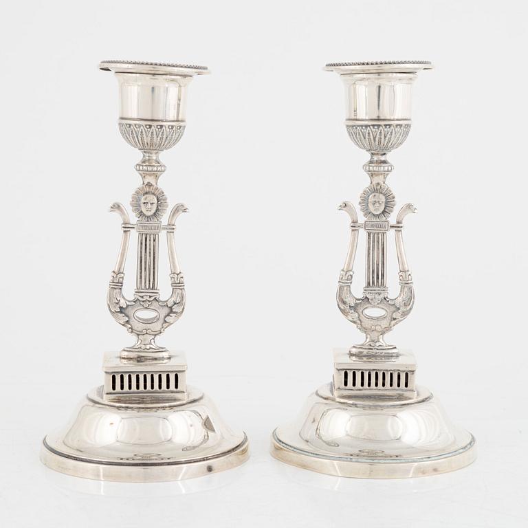 A Pair of Silver Candlesticks, mark of GAB, Stockholm 1900.