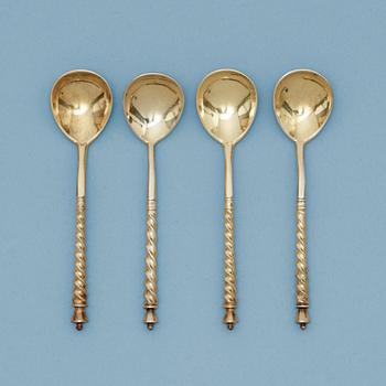 775. A set of four Russian silver-gilt coffee-spoons, marks of Samuel Z. Filander, St. Petersburg end of 19th century.