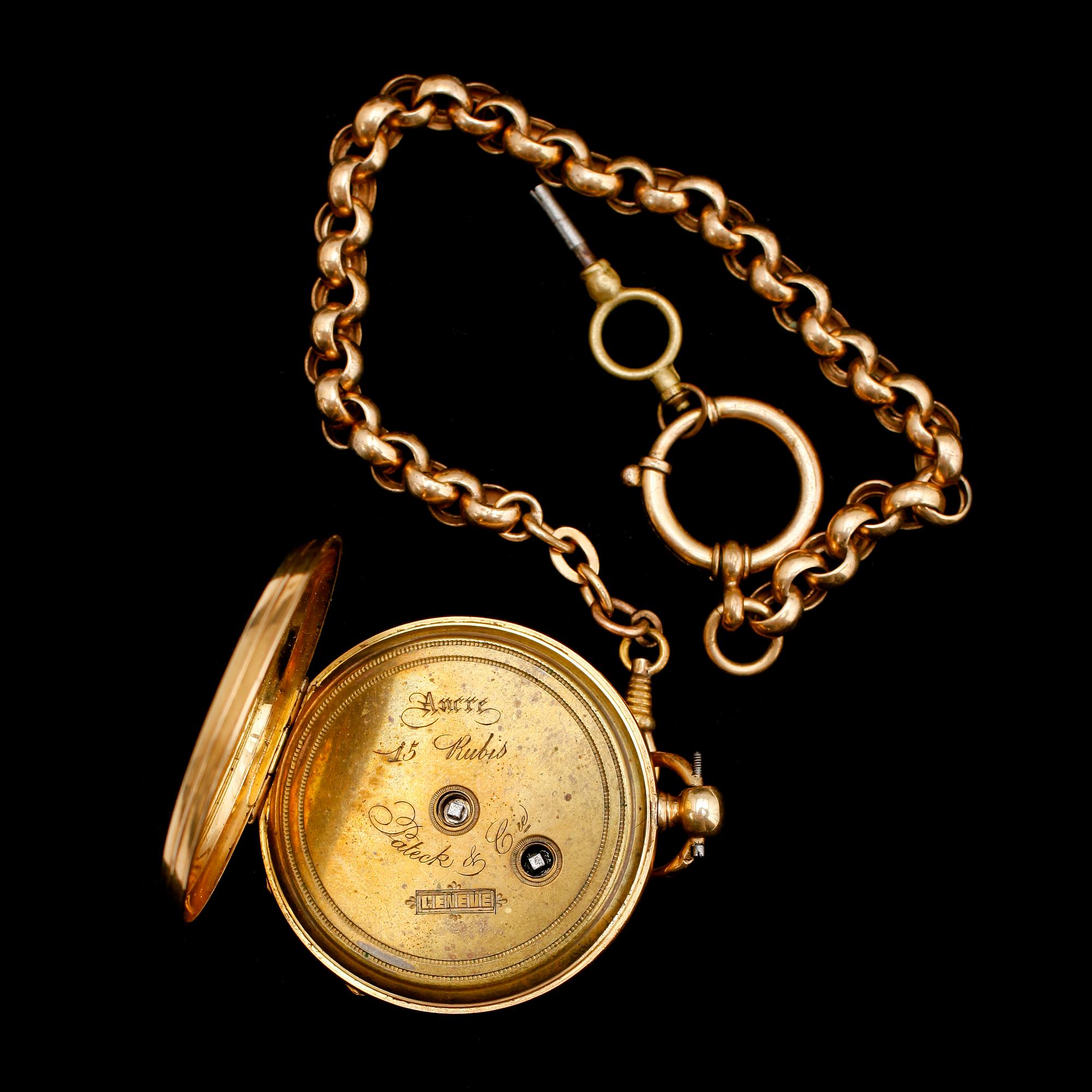 FICKUR, 18 k guld, innerboett märkt Pateck & Cie Geneve.