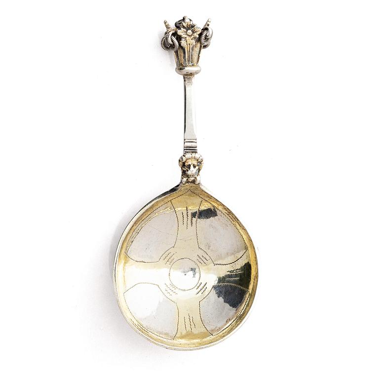 Conrad Heitmüller, sked, delvis förgyllt silver, Nyköping 1775.