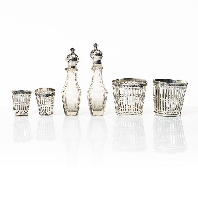 A Swedish late Gustavian silver and glass cruet-set, mark of Pehr Zethelius, Stockholm 1798.