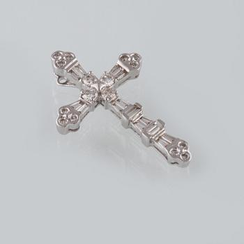 HÄNGE, 18K vitguld med 16 briljantslipade och 14 baguettslipade diamanter, 1.18 ct. Vikt 4,1 gram.