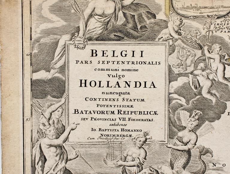 KARTA, Johann B Homann, 1700-tal. "Belgii Hollandia".