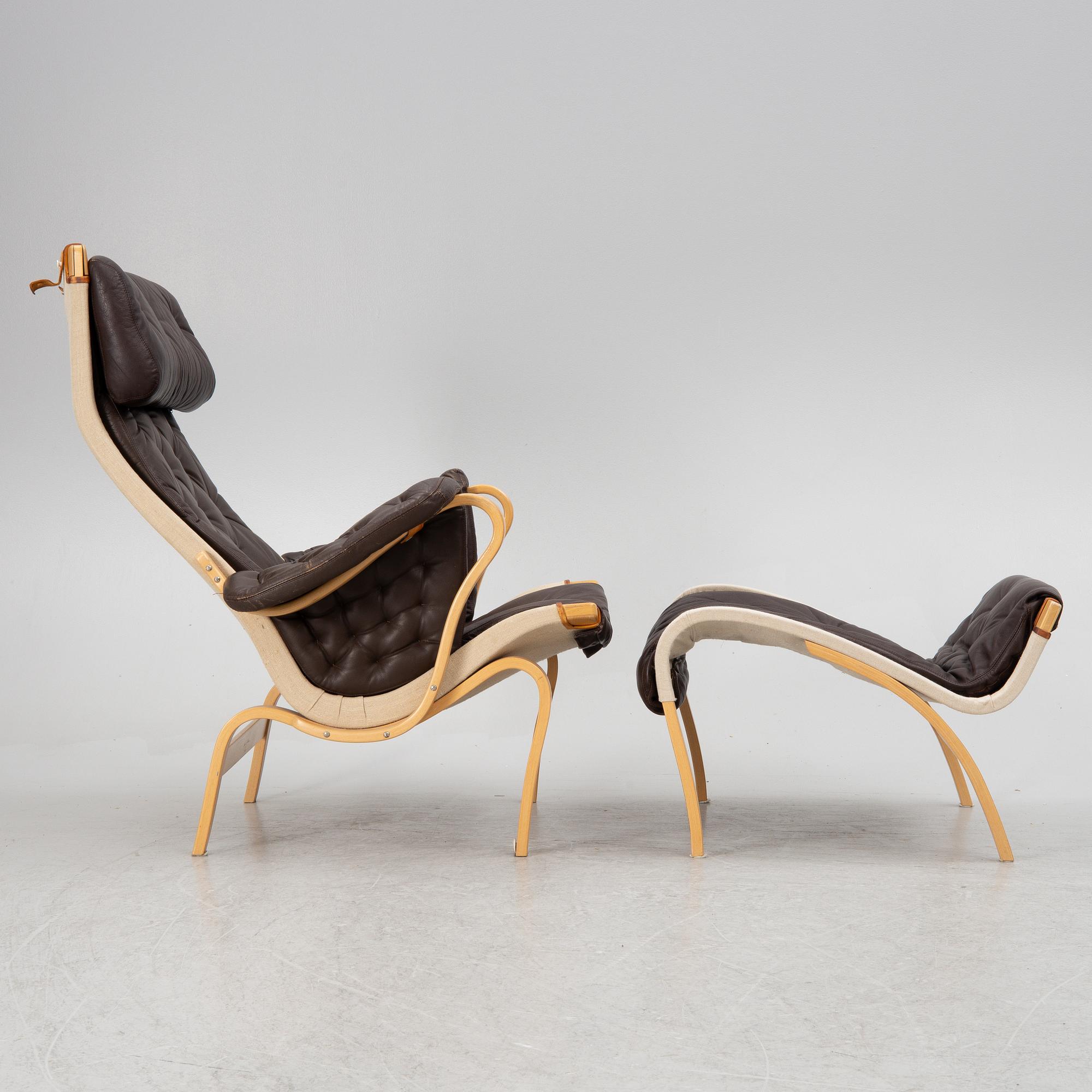 Bruno Mathsson, a 'Pernilla' armchair with ottoman, Dux.