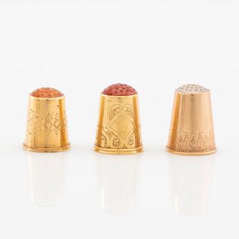 Thimbles 2 pcs of 18K gold and 1 pc of 14K gold.