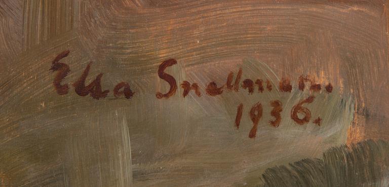 Elsa Snellman, olja på pannå, signerad och daterad 1936.