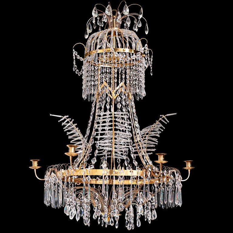 A late Gustavian seven-light chandelier by Carl Henrik Brolin (1765-1832), ca 1800.