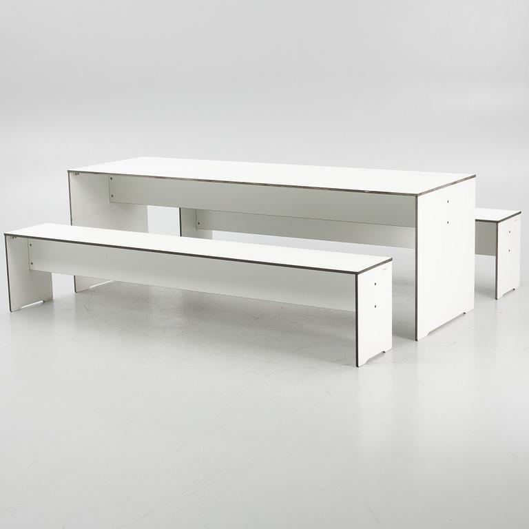 Conmoto, table and a pair of benches, "Riva".