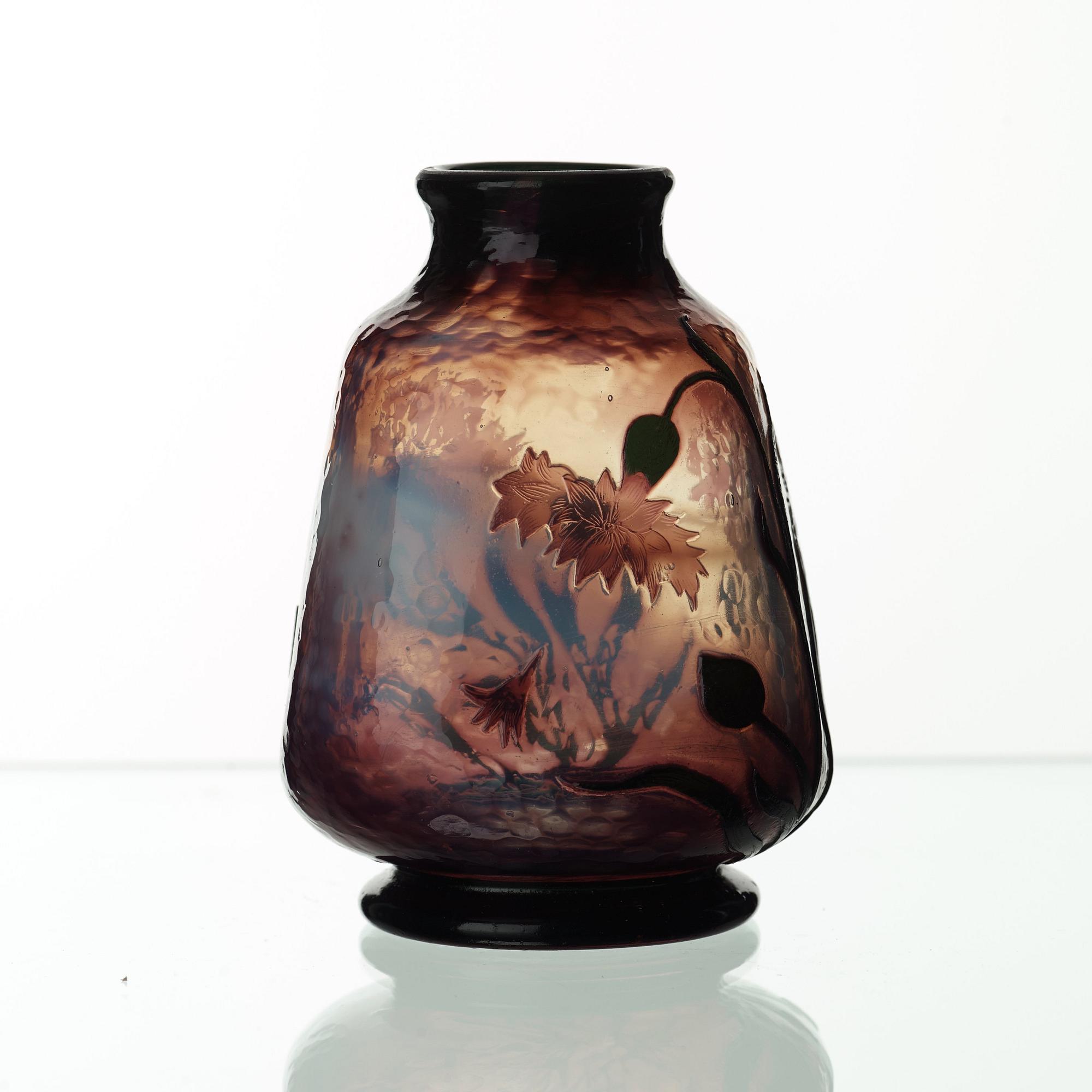 DAUM, an Art Nouveau 'Martelé' cameo glass vase, Nancy, France ca 1900.