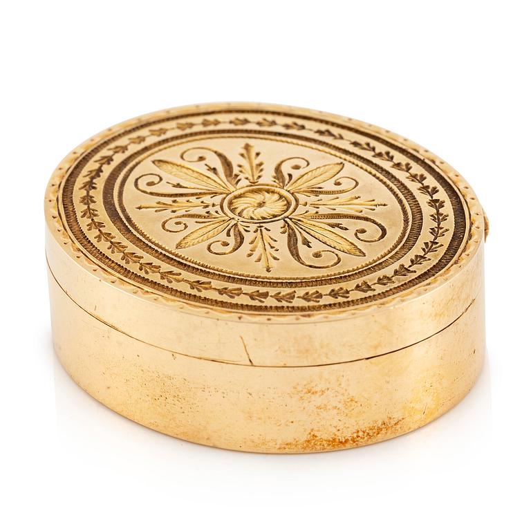A Swedish 19th century 18K gold vinaigrette/scent box, mark of Isaac Malmborg, Stockholm 1814.