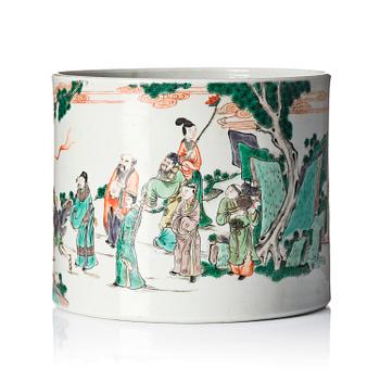 1021. A famille verte brush pot, Qing dynasty.