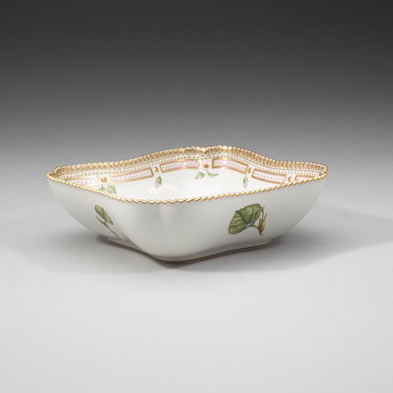 A pillow shaped Royal Copenhagen 'Flora Danica' bowl, Denmark, 20th Century.