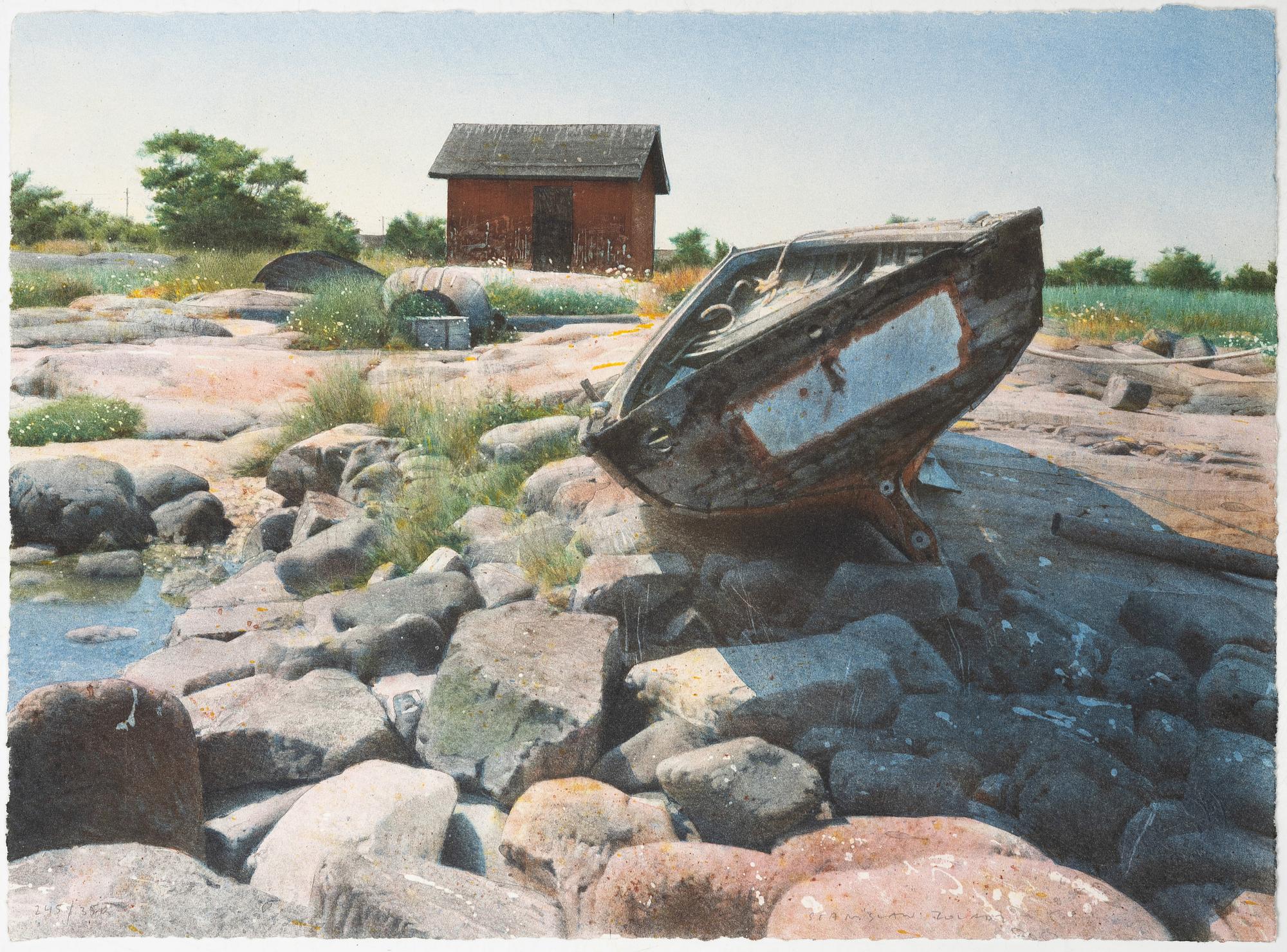 Stanislaw Zoladz, A solitary boat by the shore.