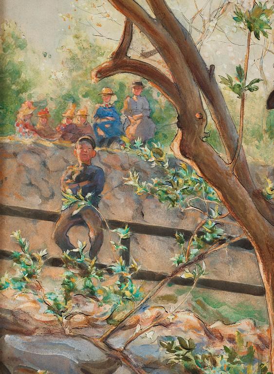 Carl Larsson, "På parkett" / "Parterre" / "Trädgård med lekande barn".