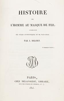 KUNGLIGT BOKBAND, Drottning Desideria av Sverige och Norge, "Histoire de L´Homme au Masque de Fer", J. Delort, Paris 1825.
