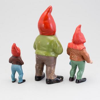 Three painted terracotta santa claus figurines from the first half of the 20th century.