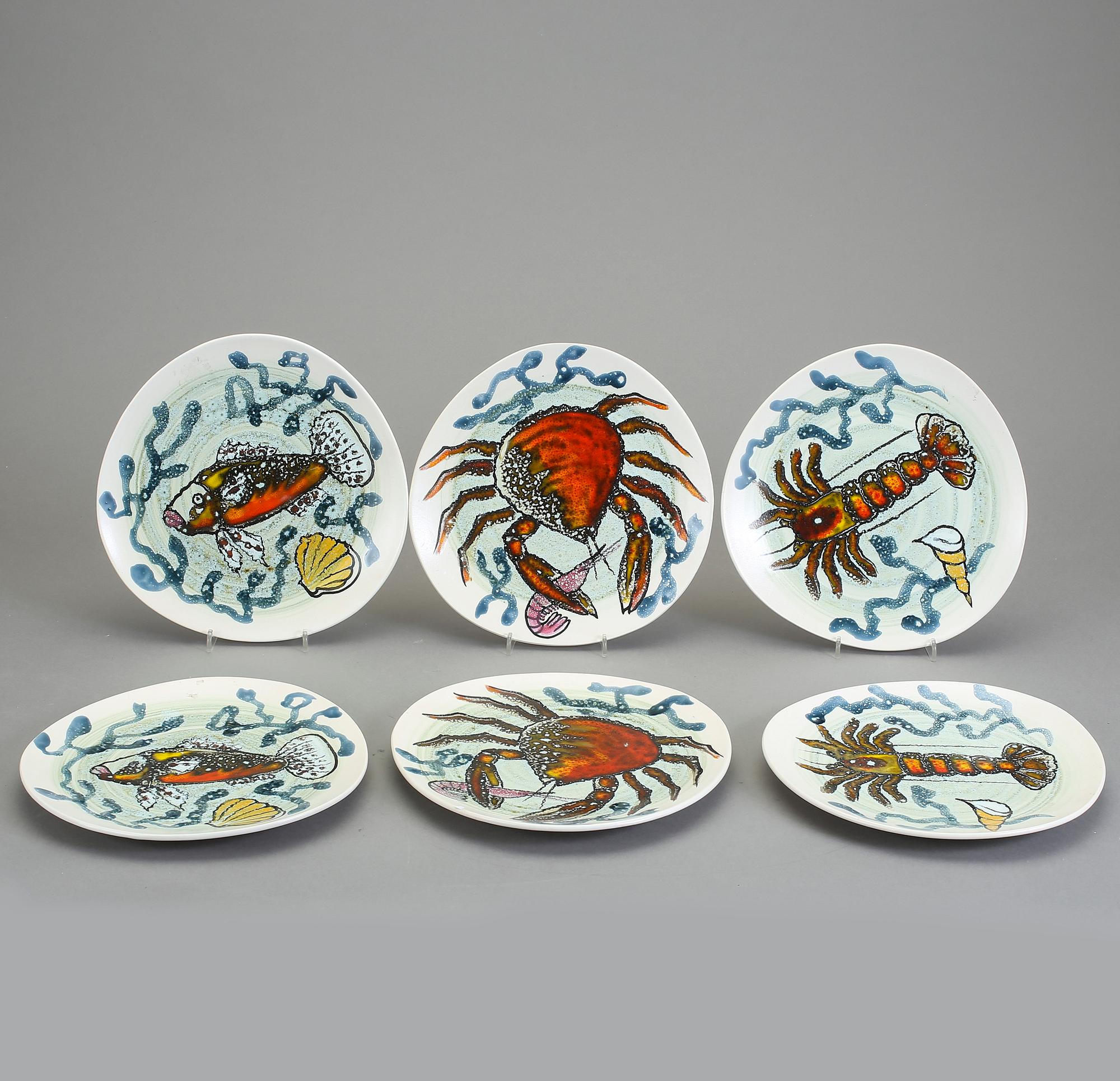 TALLRIKAR, 6 st, flintgods, M.B.F.A Pornic, Paimpol, Frankrike, 1960-tal.