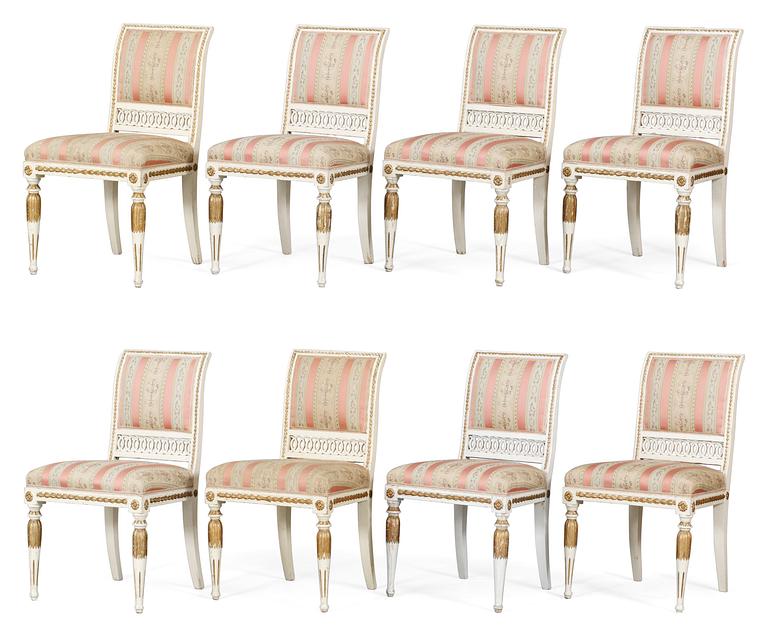 Eight late Gustavian circa 1800 chairs.