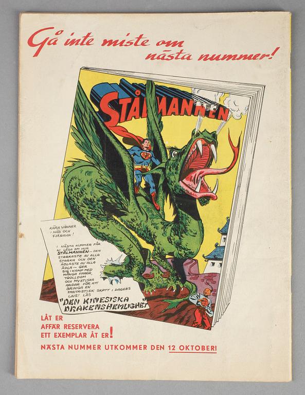 SERIETIDNING, Stålmannen No 1, sept-okt 1949.