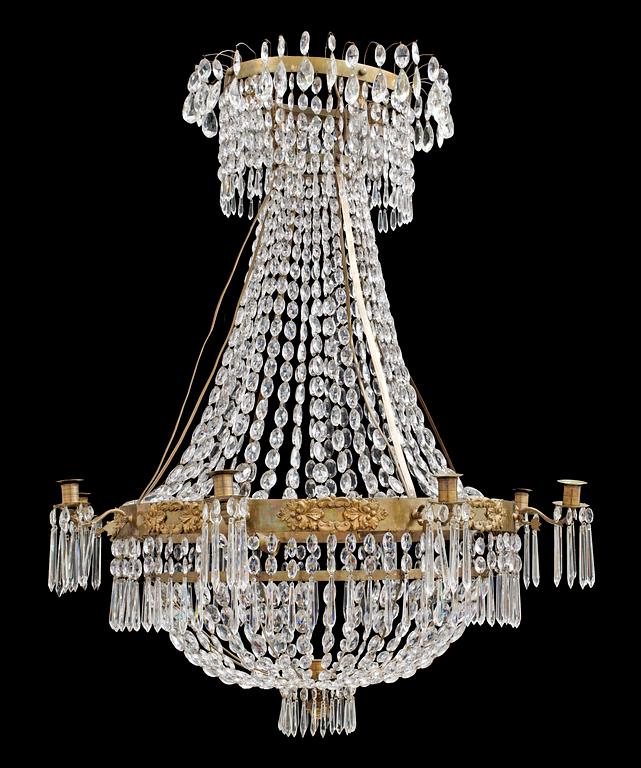 A Swedish Empire nine-light chandelier.