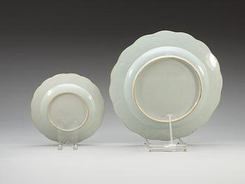 A set of eight famille rose plates and a serving dish, Qing dynasty, Qianlong (1736-95).