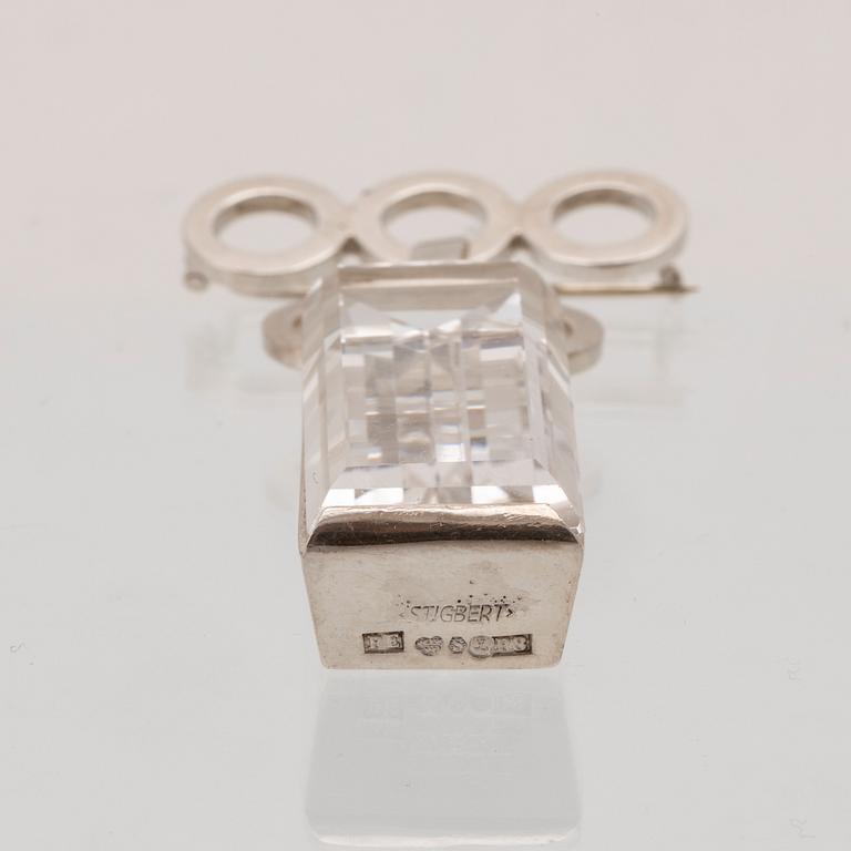 Brosch silver och trappslipad bergkristall, stämplad Stigbert och Per Emilson Laholm 1941.