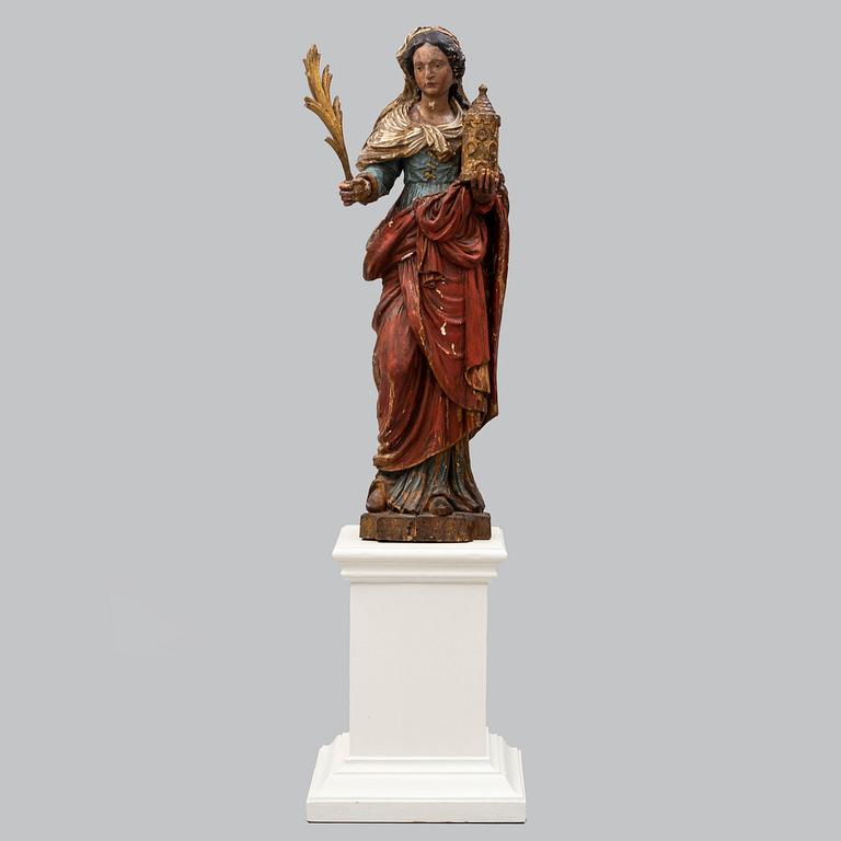 A wooden sculpture, Saint Barbara, second half of the 18th century.