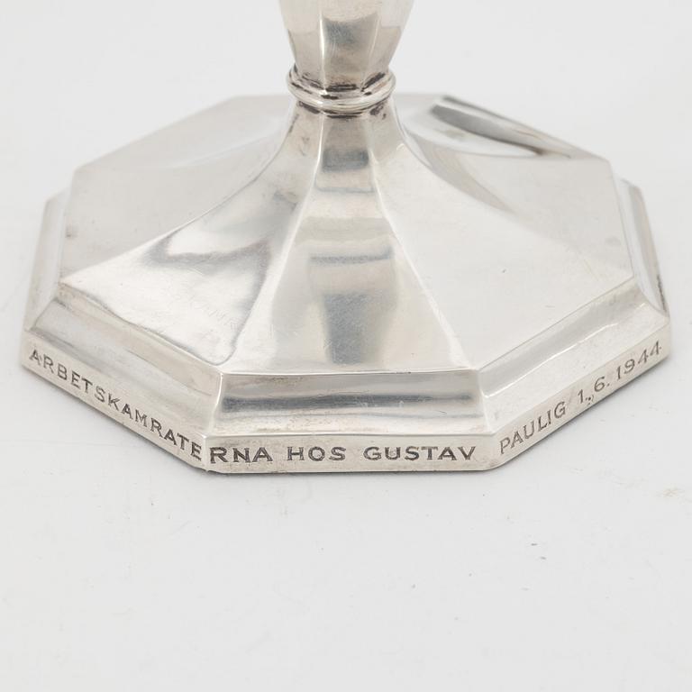 Three pairs of silver candlesticks, Finnish and Swedish hallmarks 1927-1972.