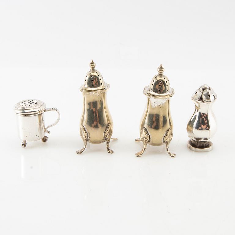 Miniature candlesticks 8 pcs silver/plate, first half of the 20th century.