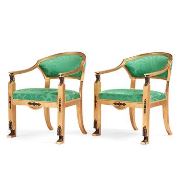 53. A pair of late Gustavian armchairs, Stockholm, around 1800.