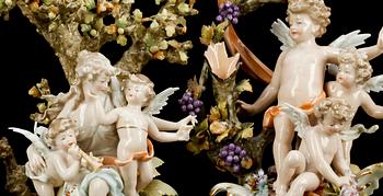 FIGURINER, 8 st, porslin, Volkstedter Porzellanfabrik, omkring 1900.