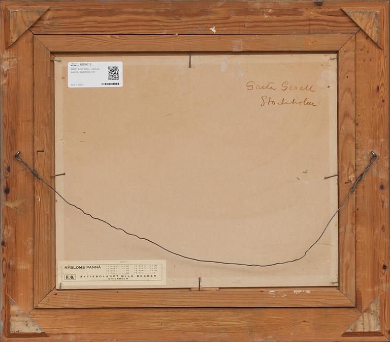 GRETA GERELL, olja på pannå. Signerad.