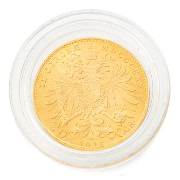 Gold coin, Austria-Hungary, Franz Josef, 20 Corona, 1915, later striking.