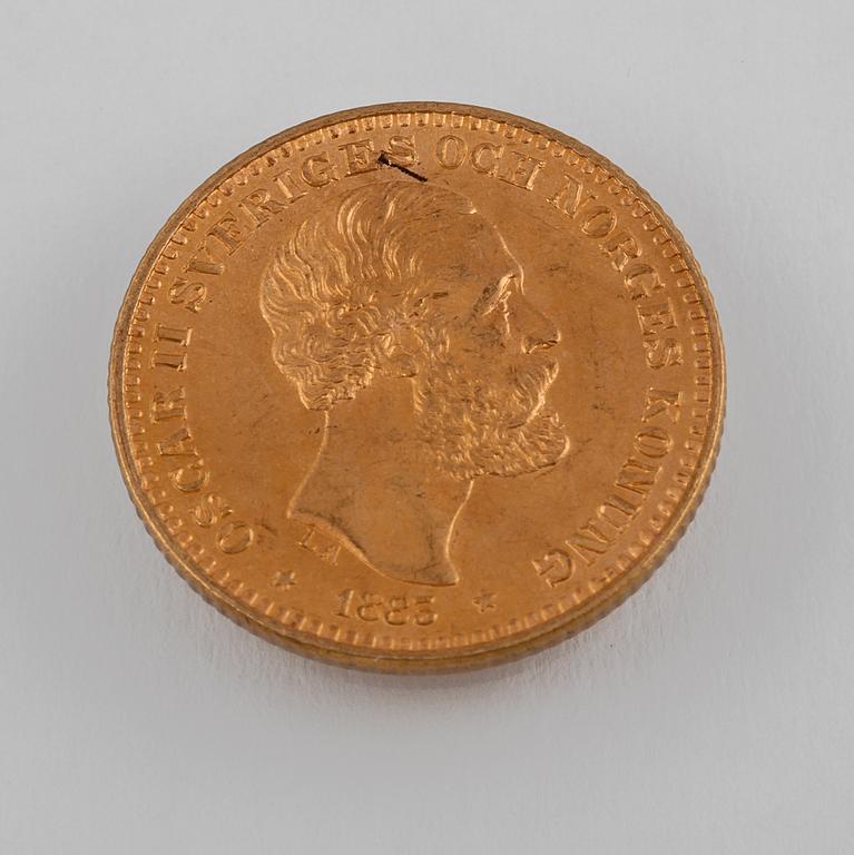 GULDMYNT, 10 kr, Oscar II, 1883. Vikt ca 4 gram.